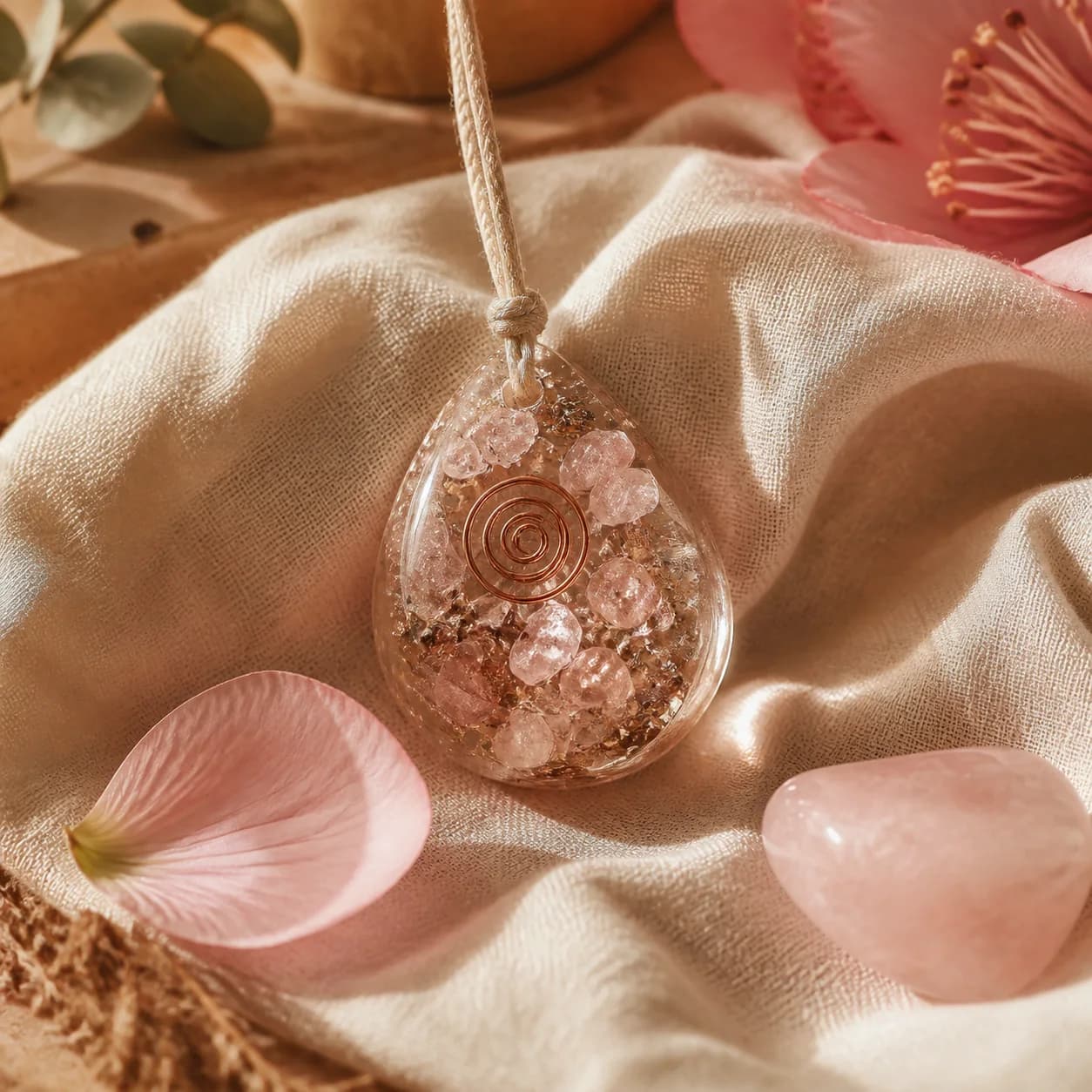 Orgonite Pingente — Quartzo Rosa